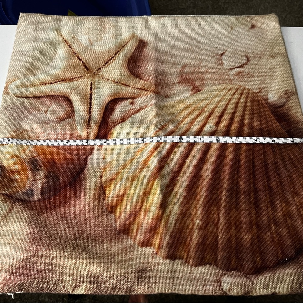Coastal Seashell Accent Pillow Cover in Beige and Tan 17”Square Solid back